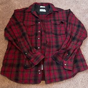 Pendleton Long Red Plaid 100% Wool XL Outdoor Shirt